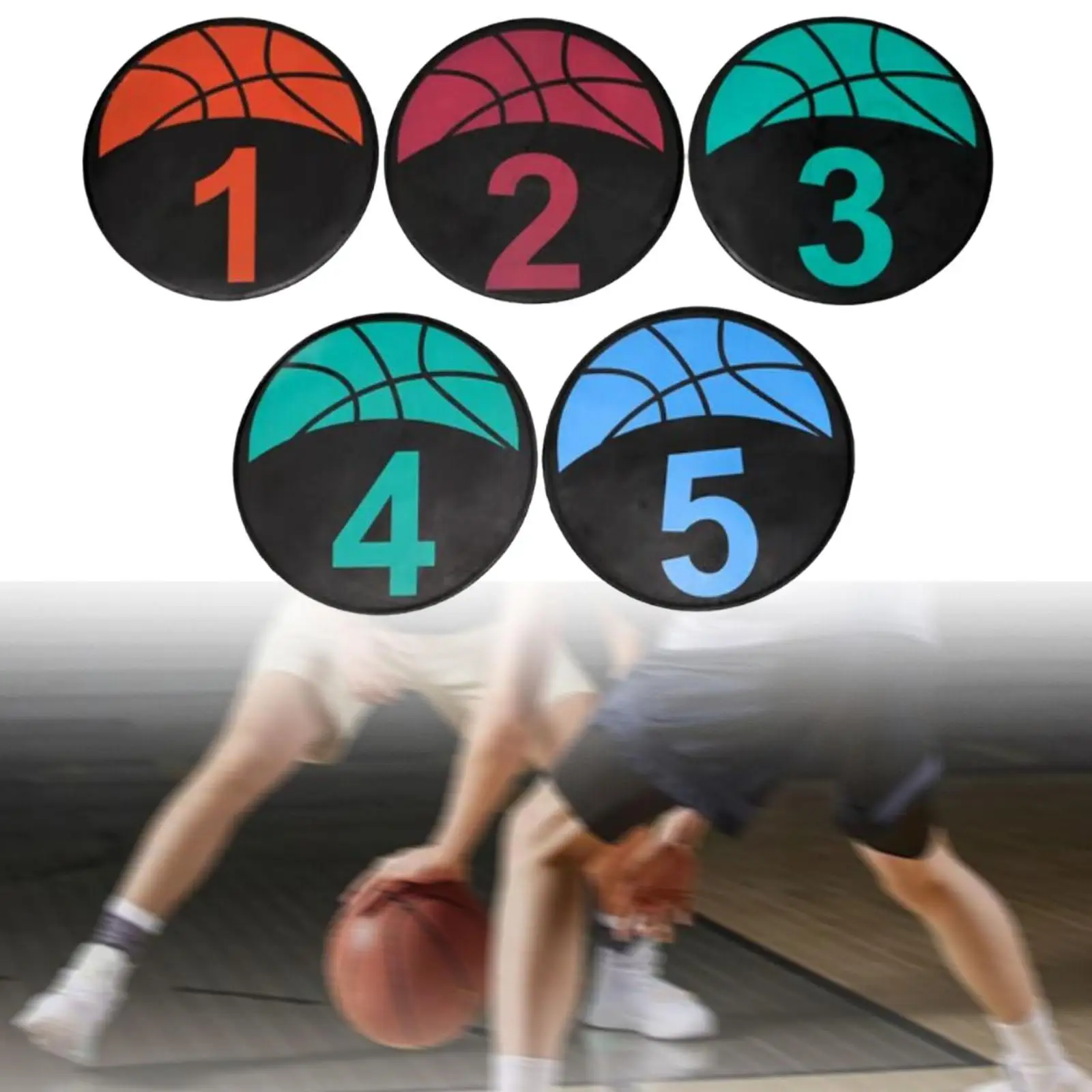 5Pcs Numbered Floor Spot Markers Landmark Mats Flat Disc Marker Basketball Spot Markers for Playground Soccer Exercise Sports