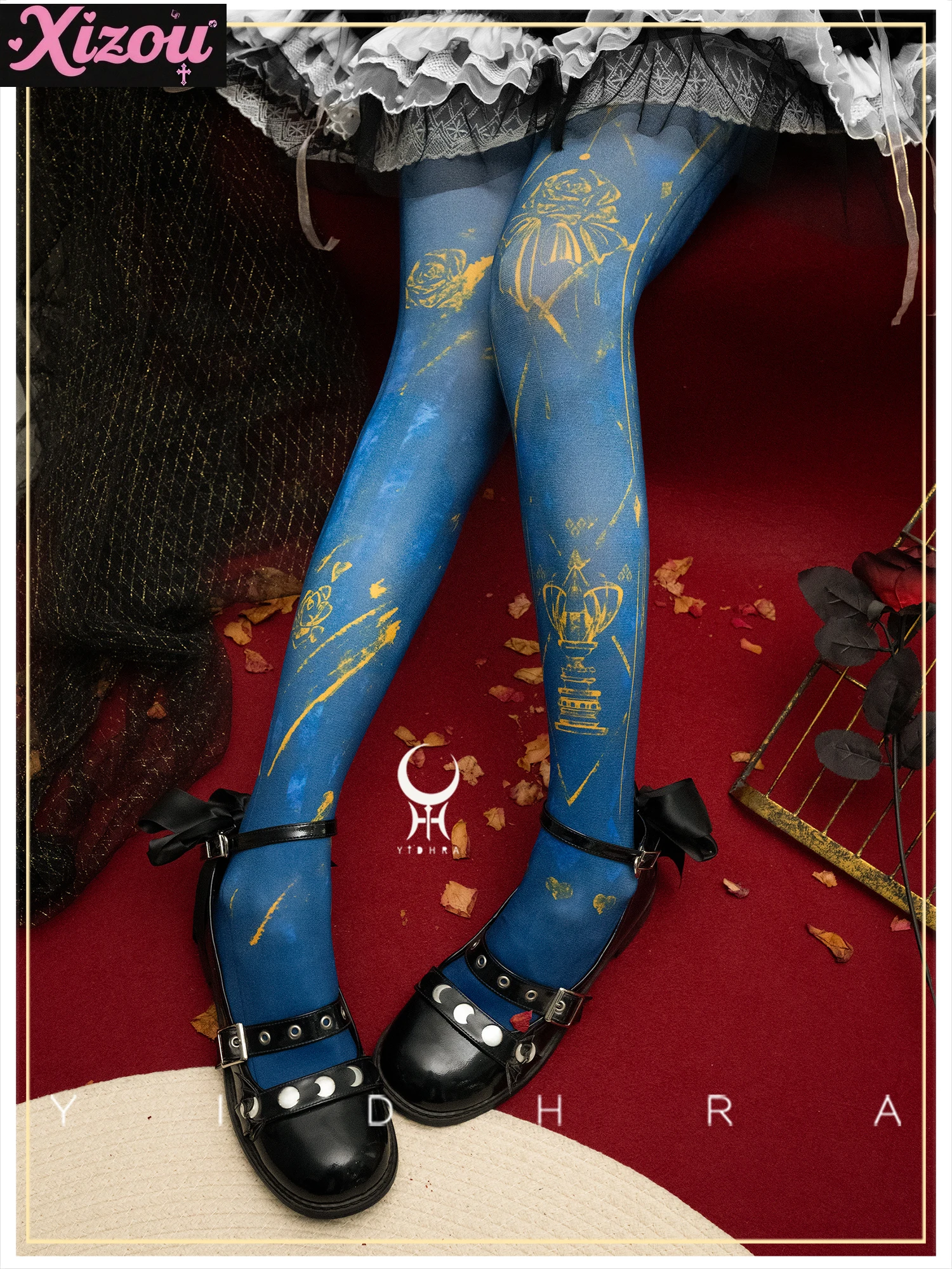 Court Style Retro Goth Print Lolita Pantyhose Subculture Girl Halloween Stockings Y2k Tights Cosplay (cosplay) with Stockings