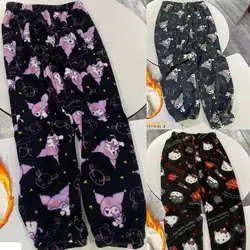 Hello Kitty Kuromi Flannel Pajama Pants Anime Cartoon Sanrio Home Pants Student Casual Long Pants Velvet Thickened Warm Pants