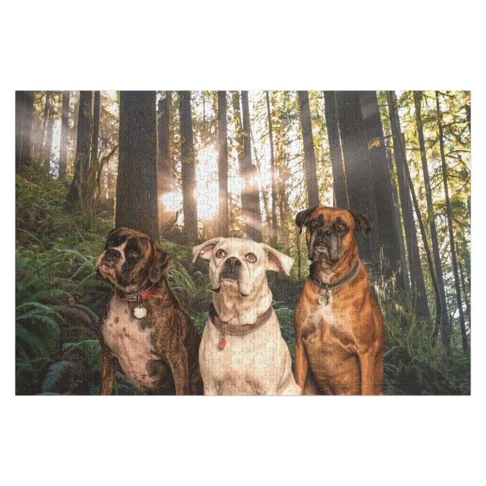 

Three Boxer Dogs in a Wood Jigsaw Puzzle Photo Custom Wood Name Personalized Gifts Custom Gift Puzzle