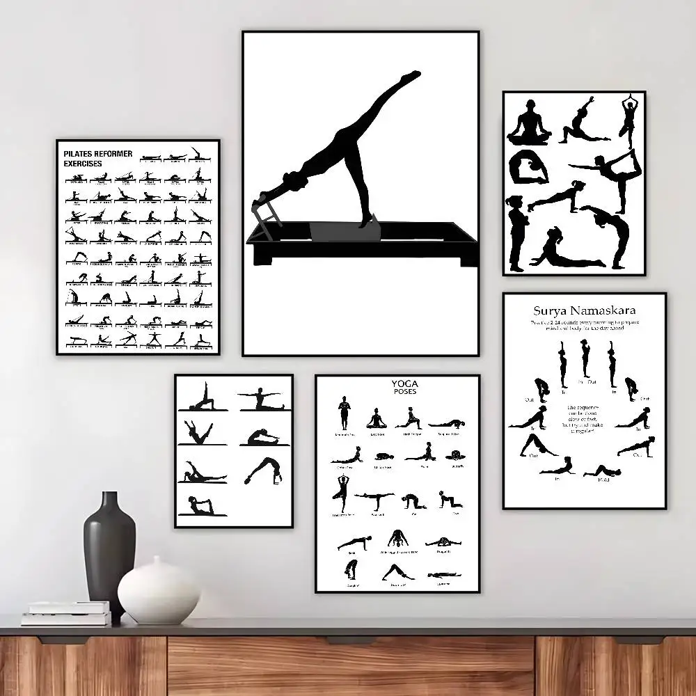 Black and white Pilates Simple Poster Art canvas HD aesthetic Printing Paper Wall Art for Living Room Bar fashion Home Decor