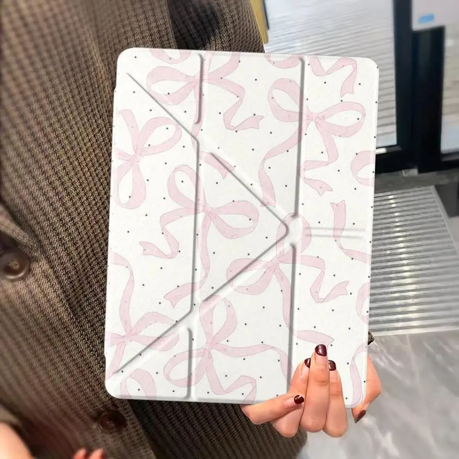 Pink Bow Print Holder Cover Tablet Case For iPad Air 4 5 M3 M2 1 2 M4 11inch Pro 2025 Pro 11th 10th 9th 8th 7th 12.9inch Mini 6
