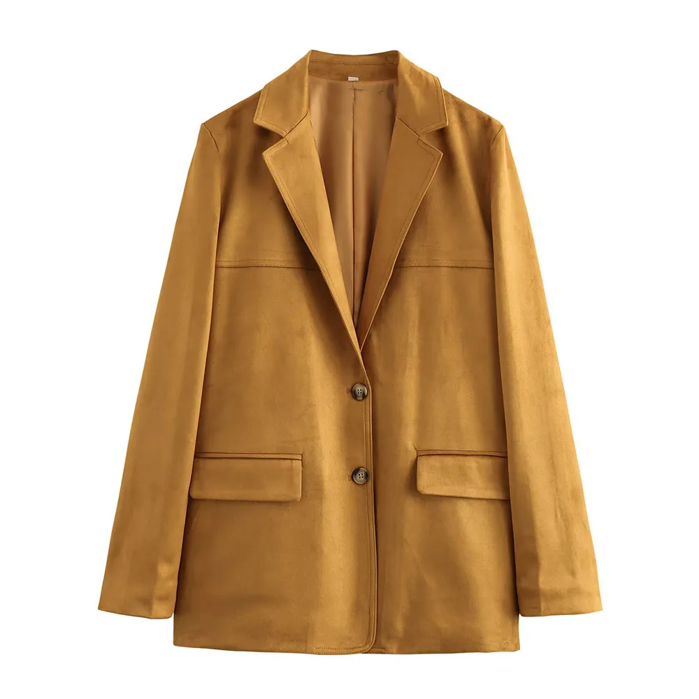 

DiYiG WOMAN 2025 autumn new fashion suede texture suit retro long sleeve all-match lapel button coat Outerwear Mujer