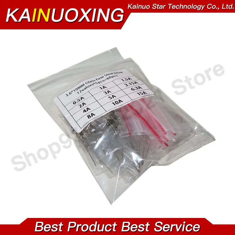 60PCS 3.6*10 type Glass fuse Fast Slow blow 250V 0.5A 1A 1.5A 2A 3A 3.15A 4A 5A 6.3A 8A 10A 15A With pin 3.6x10 0.1A-15A