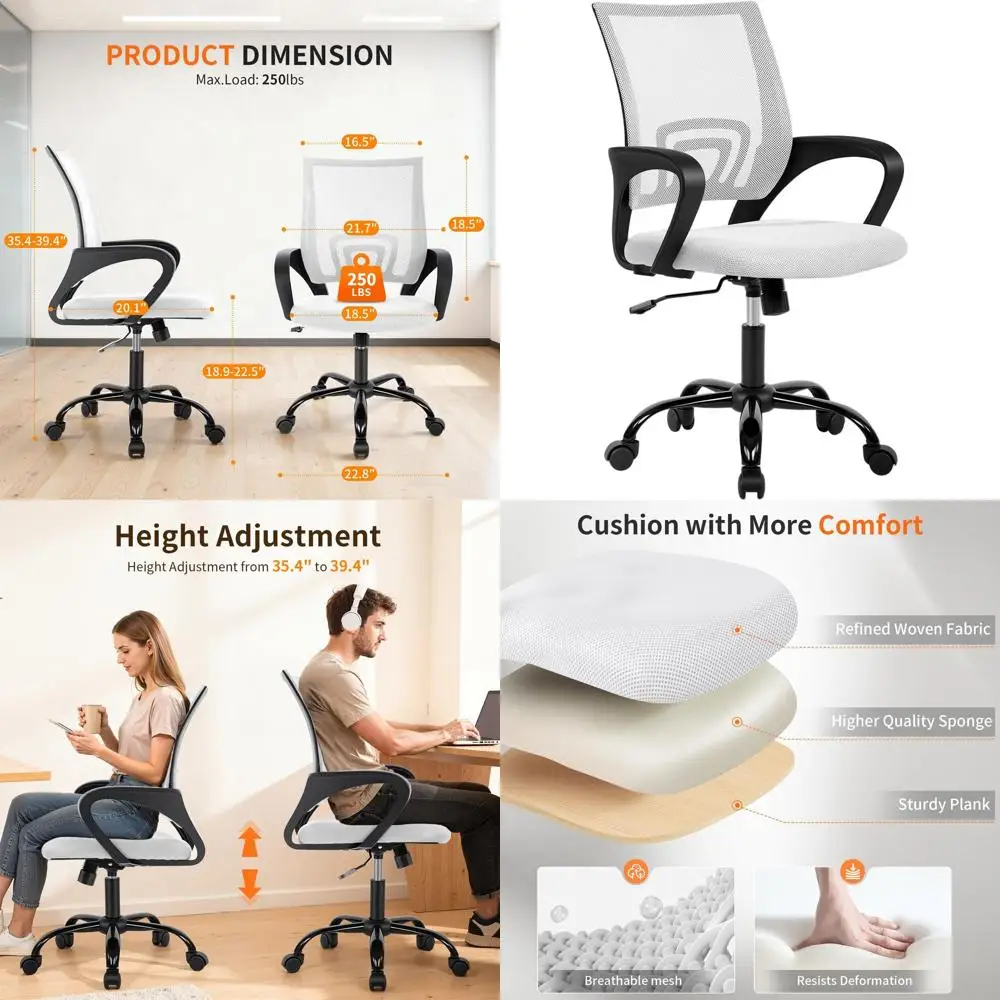 

Эргономичное офисное кресло с сетчатой спинкой и поясничной поддержкой, регулируемое современное поворотное кресло для облегчения боли в спине, белое