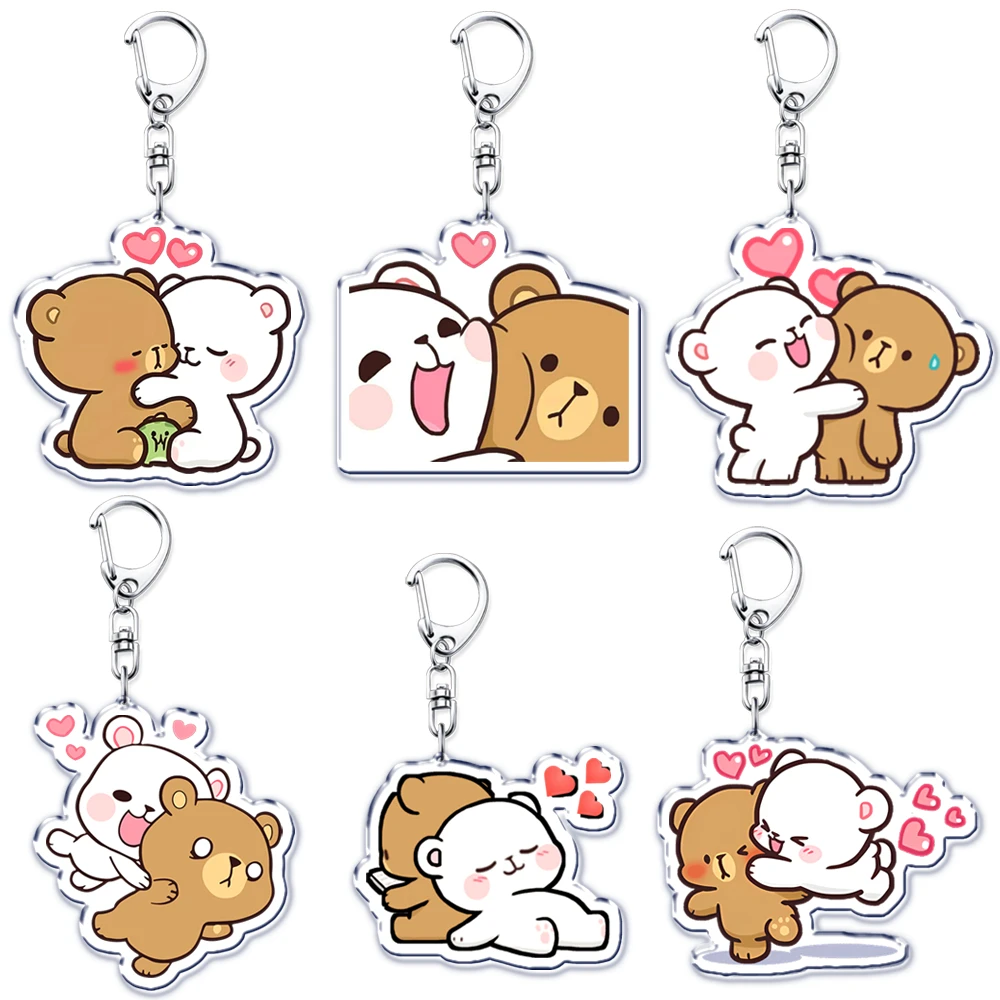 Lovely Couple Bears Keychains Kiss Love Heart Pendant Keyring for Accessories Bag Key Chain Ring Jewelry Friends Lovers Gifts