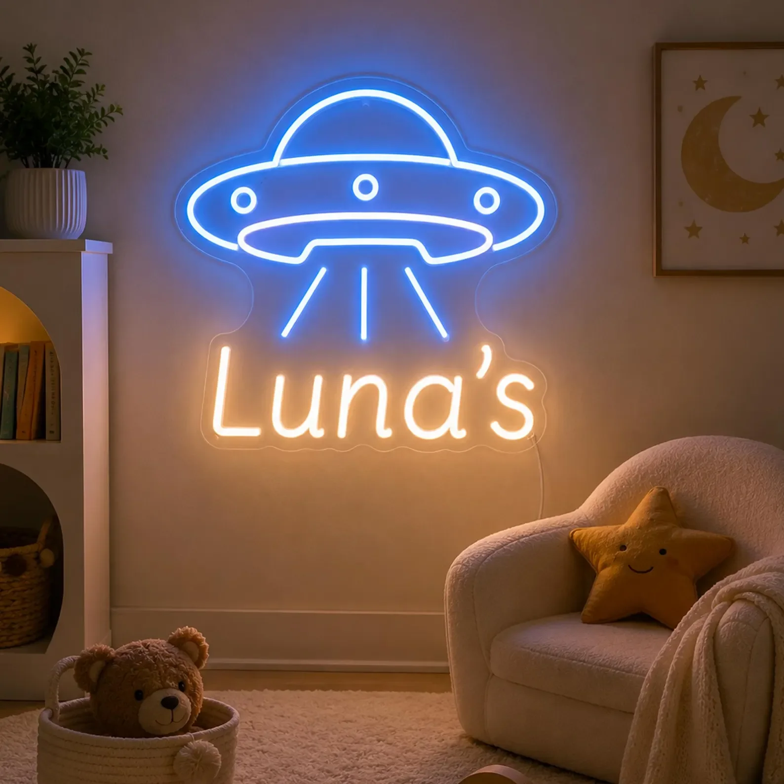 Custom UFO Neon Sign With Name,Galaxy LED Light Nursery Wall Decor,Alien Space Theme Room Decor,Space Bedroom,Gaming Room Decor