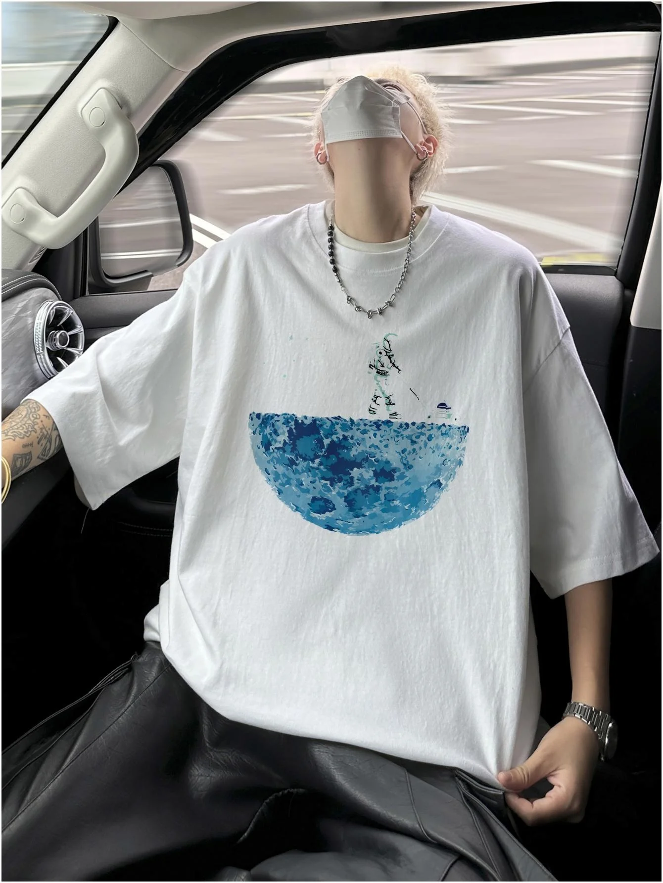 Astronaut Graphic Men Hip Hop Tee Shirts Oversized Y2k Casual 100% Dense Cotton Tops Tshirts Harajuku Male T-shirts Hip Hop