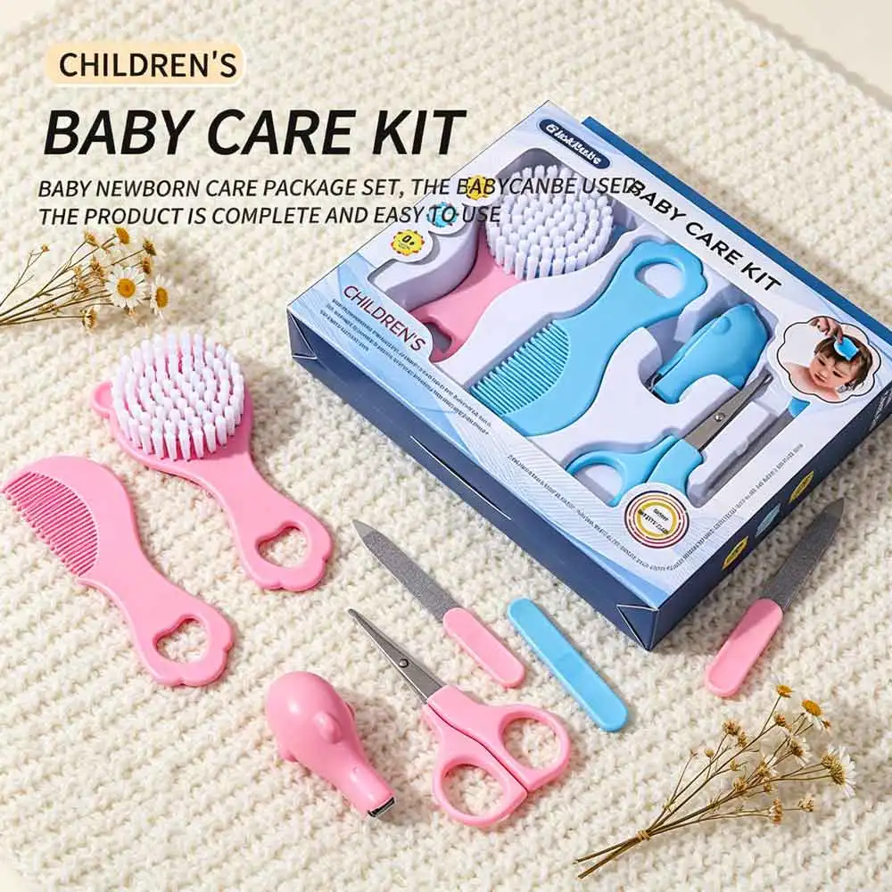 vvocci Safe Baby Care Essential Kit Infant Comb 5 Piece Bristle Soft Grooming Set Cartoon Design Gentle Hair Brush