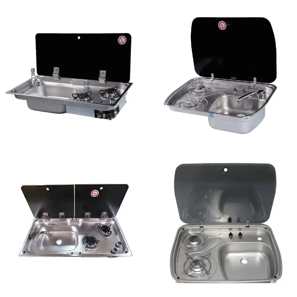 Hot Sales RV Cooker Built-in 2 Burner Camping Stove With Sink With Lid