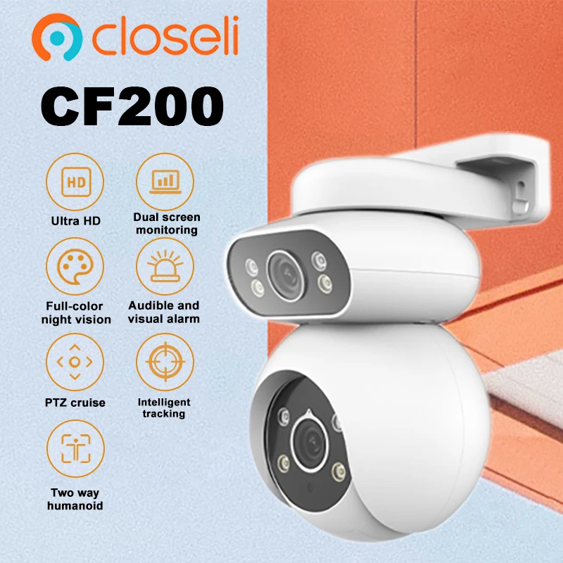 

Closeli CF200 5MP+5MP IP65 Camera Two-way Audio Talk Color Night Vision PIR 38 Music Options Automatic Push Alarm All-day