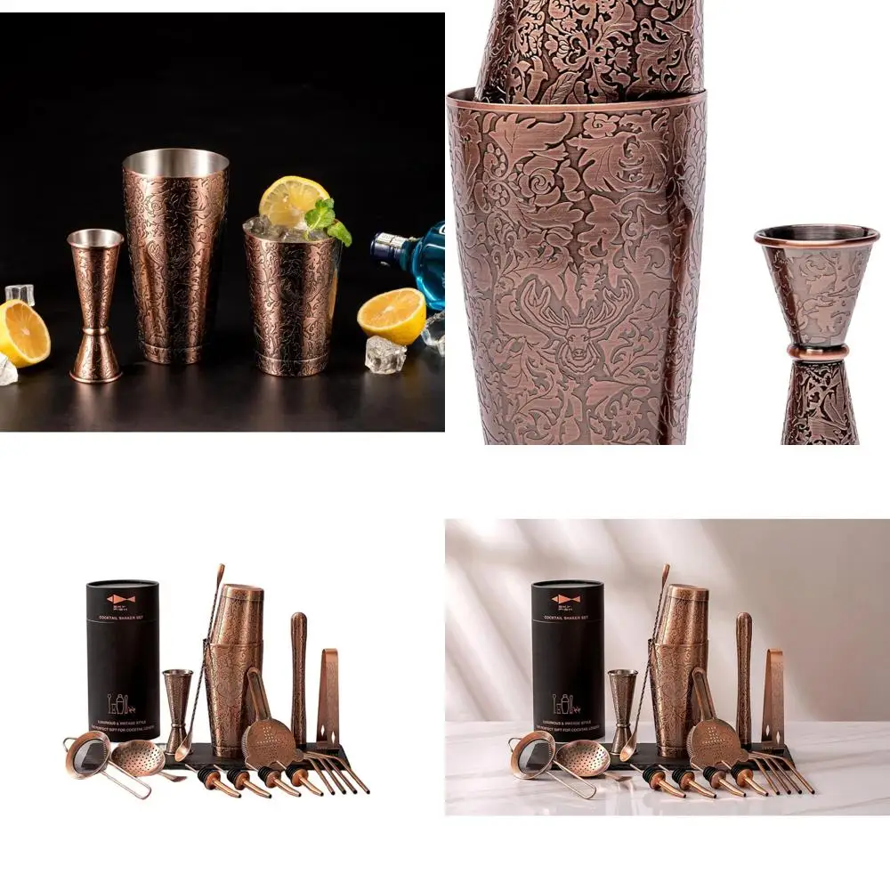

Набор для бармена из 18 предметов из нержавеющей стали с медным покрытием, с бостонским шейкером, идеально подходит для любителей миксологии и профессиональных барменов