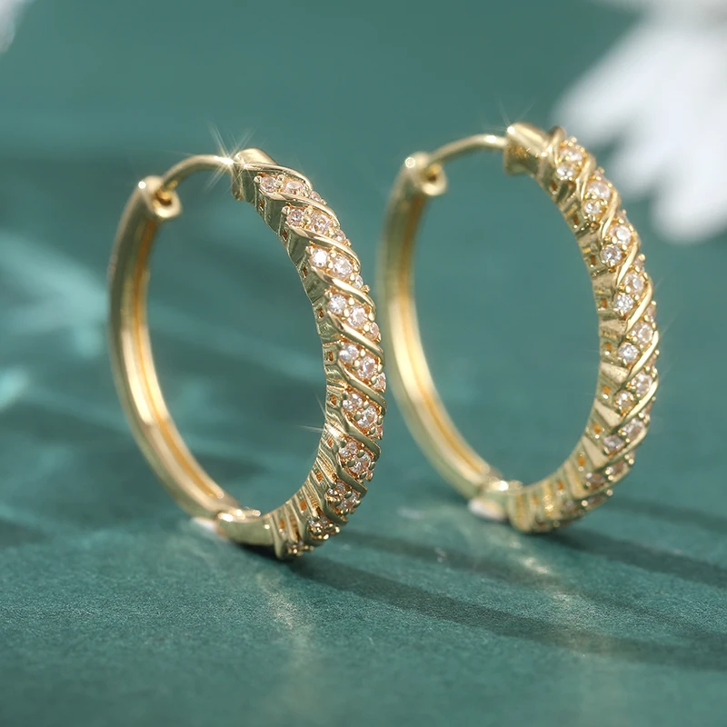 Classic Inlay Zircon Hoop Earrings For Women Diagonal Design Luxury Romantic Earrings Fashion Jewelry Gifts