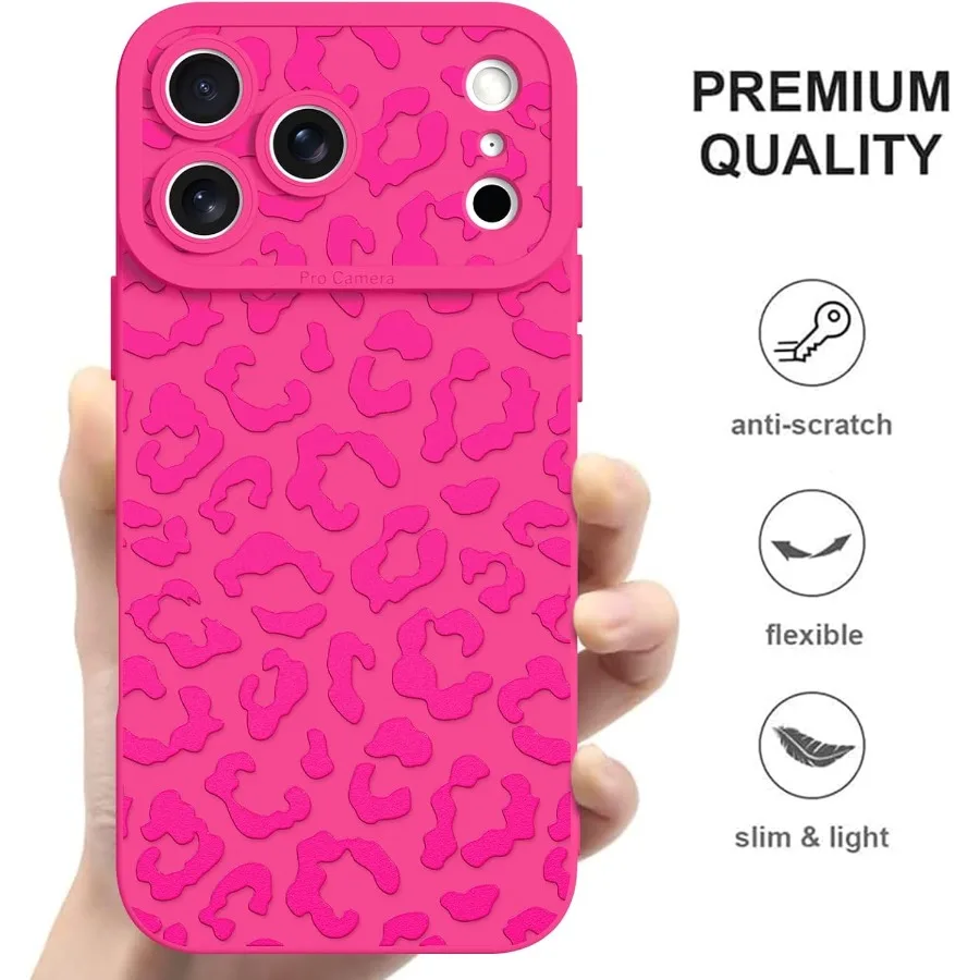 مصممة لهاتف iPhone 17 Pro Max Case حافظة هاتف بنمط الفهد الوردي الساخن مع حماية للكاميرا ناعمة