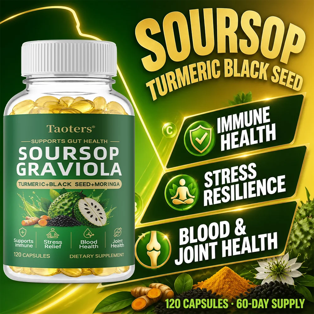 Soursop Graviola Leaf Capsules, Cell Regeneration, Immune Support, Stress Relief, Calm Sleep, Digestive & Skin Antioxidant