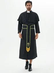 Dress up Dance Party Black Adult Priest Robe Men's Godfather Costume Halloween Cosplay Suit