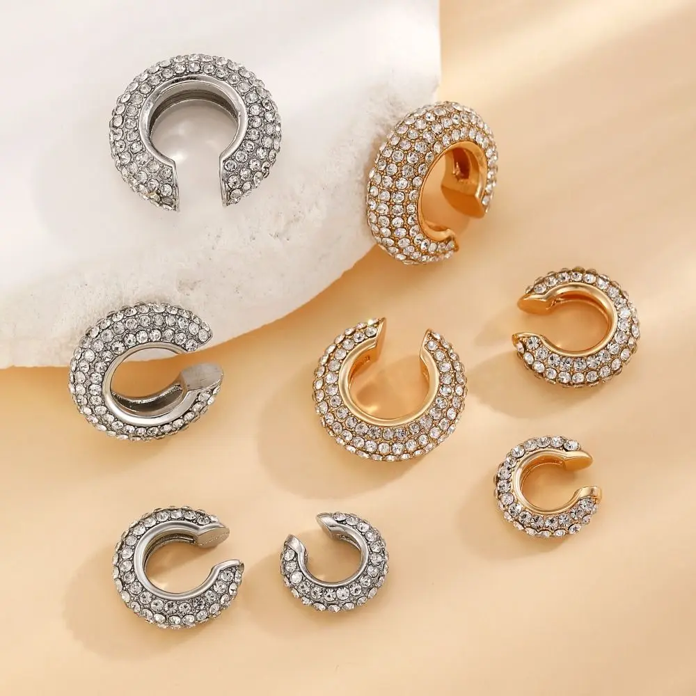 Trend Copper C Shape Ear Cuff Golded Metal C-shaped Ear Clip Thick Minimalism Rhinestone Stud Earrings Wear