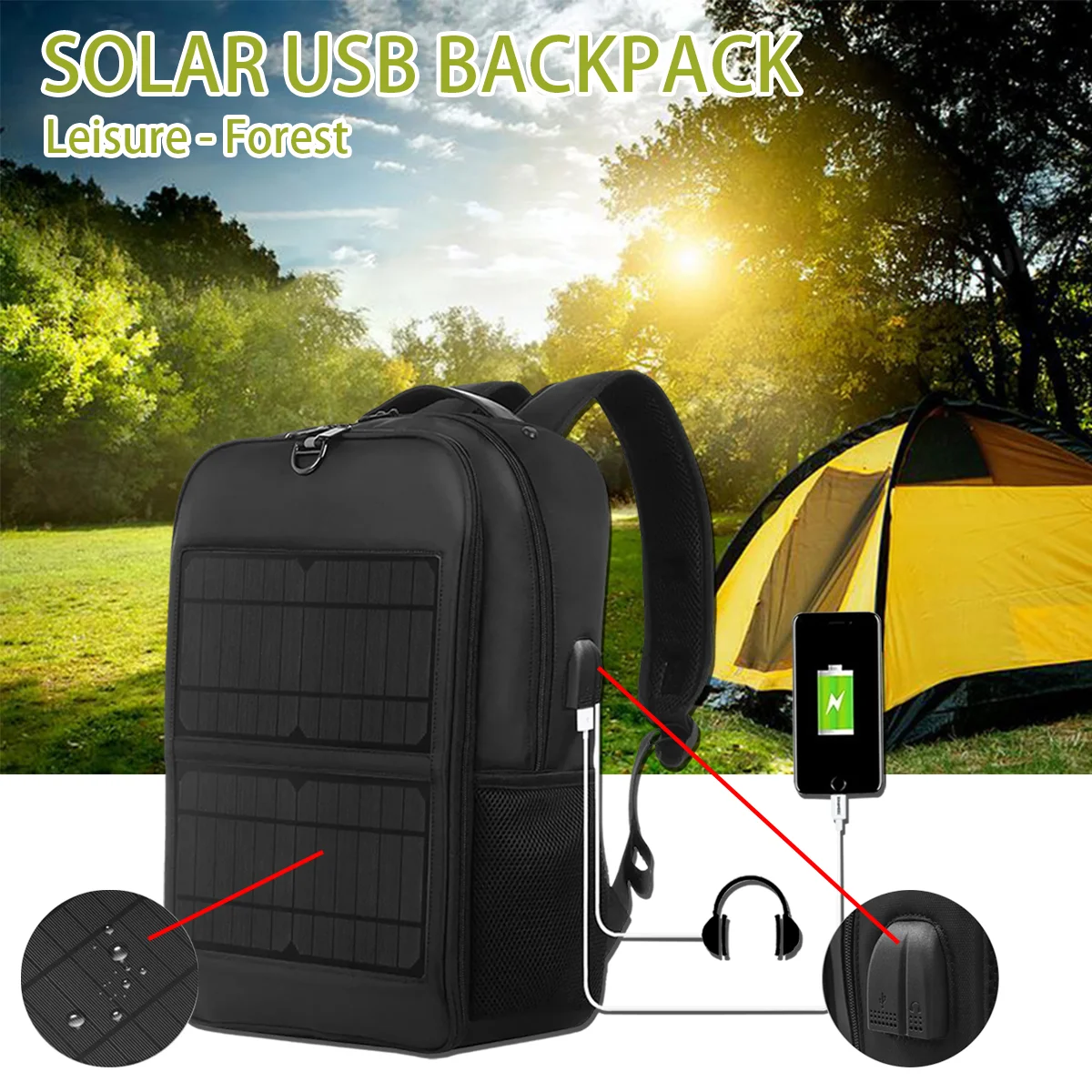 Men's Backpack Waterproof Backpacks Travel  Ryanair Solar USB Mobile Phone Charging Camping Fashionable Fashion Notebook