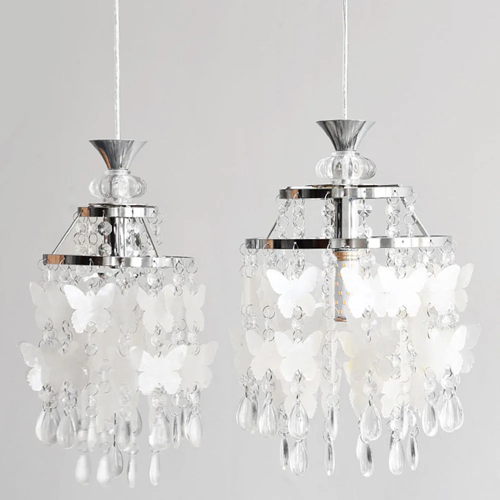 Butterfly Shell Crystal Pendant Lighting French Retro Romantic Restaurant Bedside Small Chandelier Simple Balcony Hanging Lamp
