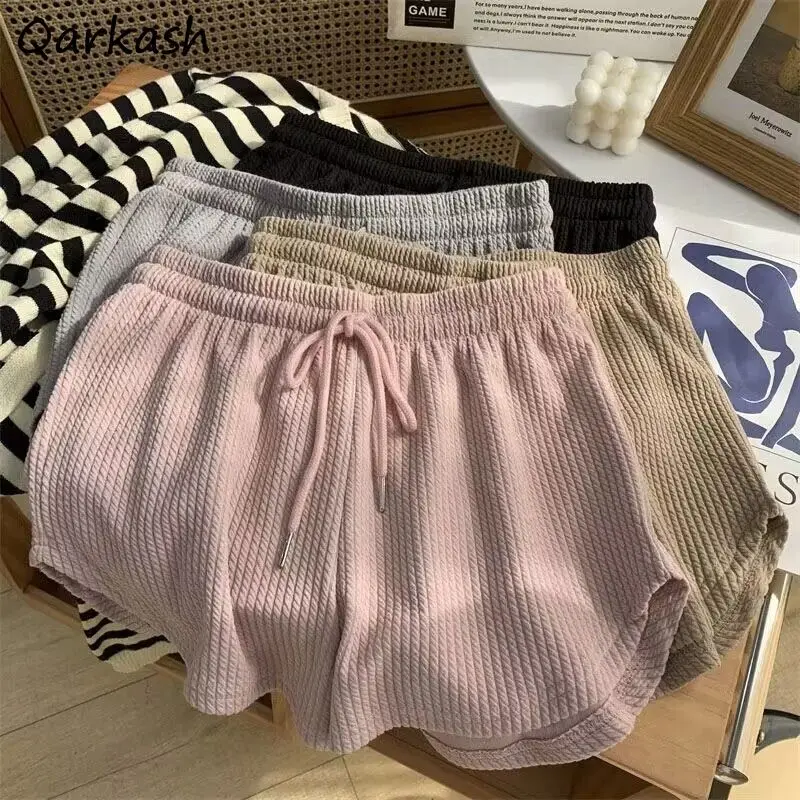 

Screw Thread Shorts Women Vintage Summer Casual Joggers American Style College Fashion All-match Daily Minority Simple Ulzzang