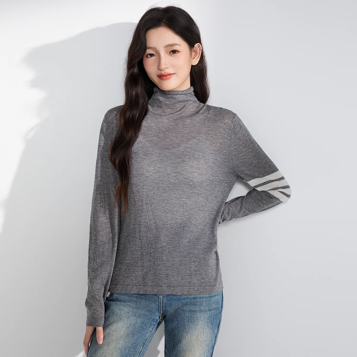 

TX852075 Women's Bright Wool Thin Long Sleeve Pullover Sweater Fall Base Layer Title Neck Base Sweaters