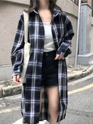 Plaid Classic Loose Shirts Long Blouse Women Daily Clothing Fashion Vintage Shirt Full Sleeve Button Tops 2021 Autumn Spring