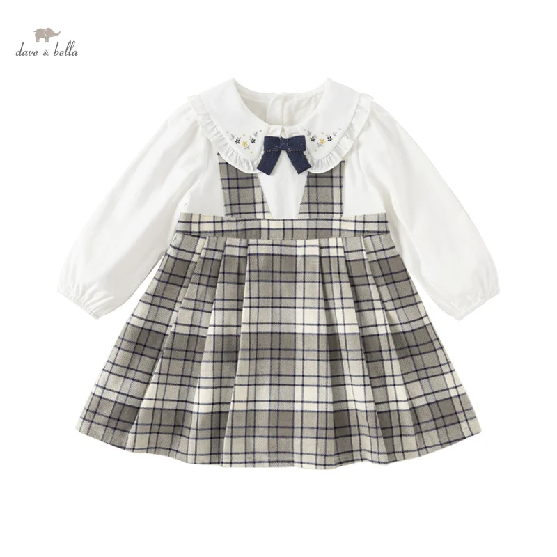 Dave Bella Princess Dress Girls Baby Children 2024 New Autumn Sweet Gentle Cute Cotton Fashion Casual Academic-Style DB3241585