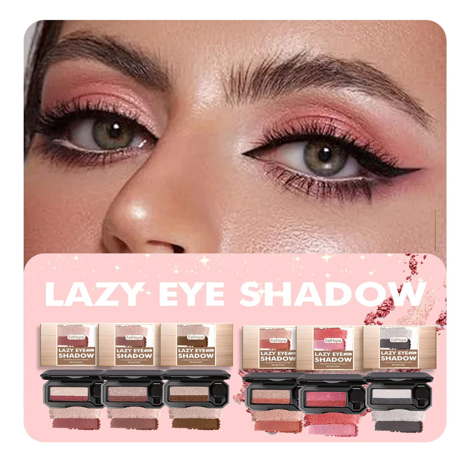 Double Color Lazy Eyeshadow with Mushroom Head Powder Puff Glitter Pearlescent Waterproof Long Lasting Charming Eyes Cosmetics