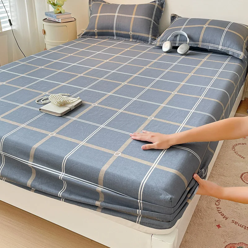 Bonenjoy 1pc Fitted Sheet Skin-friendly Bed Cover 100% Cotton Bed Linen Plaid Style Bedsheet постельное белье (No Pillowcase)