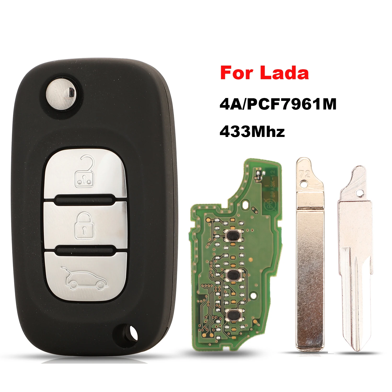 jingyuqin Remote Car Key 433mhz 4A/pcf77961m Chip For LADA Vesta Granta XRay Kalina Priora Sedan 3buttons