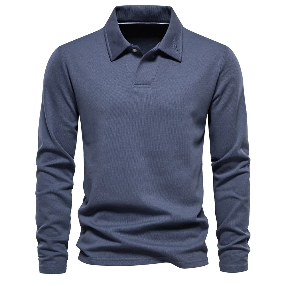 

Spring Autumn New Men's Long Sleeve Collar Casual Solid Color Top Trendy Collar Universal Polo JJ809