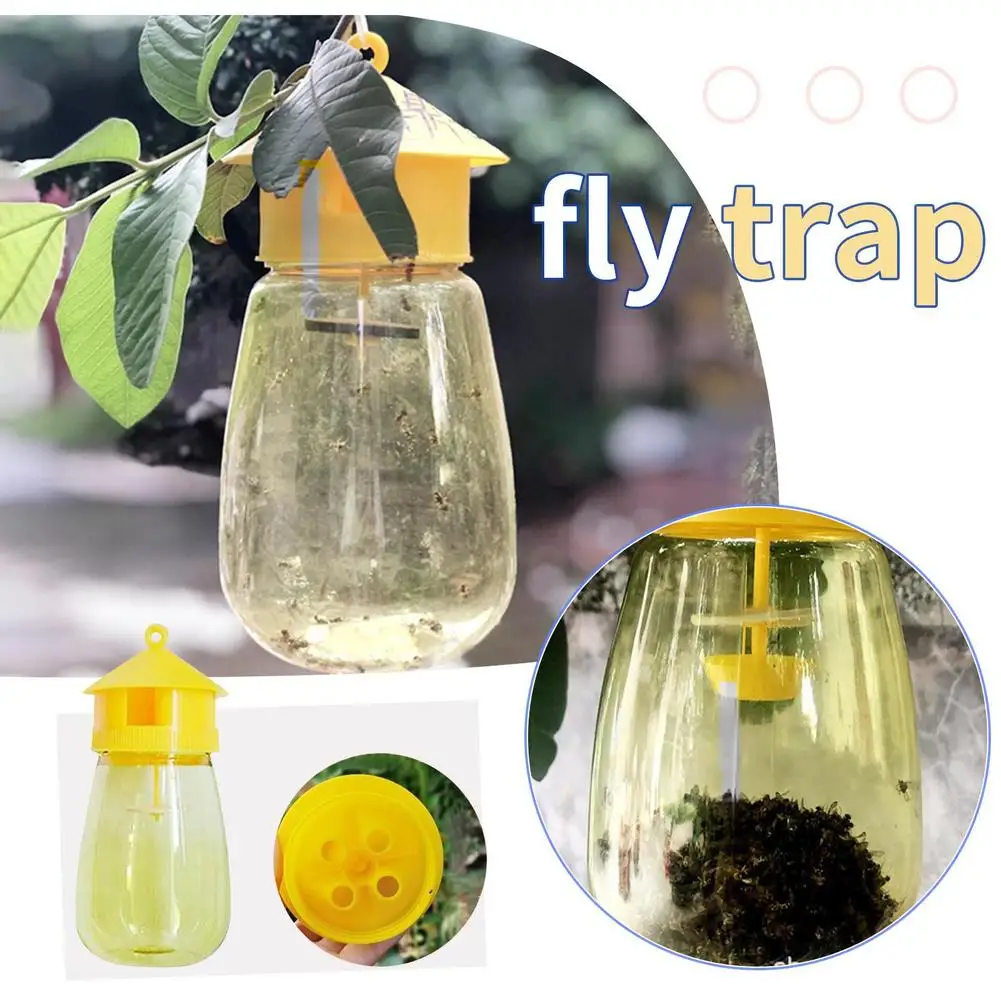 1/2/3/4/5PCS 4-Hole Fruit Fly Trap for Melon Fly & Fruit Fly Control, Yellow Outdoor Insect Catcher with Lure Attraction