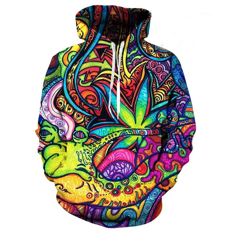 Men Sweetshirts Weeds Leaf Print 3D Hoodie Oversized Long Sleeve O-Neck Hooded Pullovres Mens Clothes Streetwear Fashion Tops