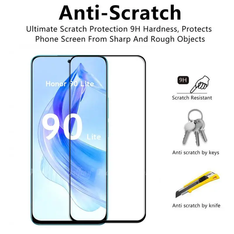 6 In 1 Untuk Honor 90 Lite kaca Tempered Honor 90 Lite kaca penutup penuh pelindung layar kamera Film Honor 90 Lite kaca