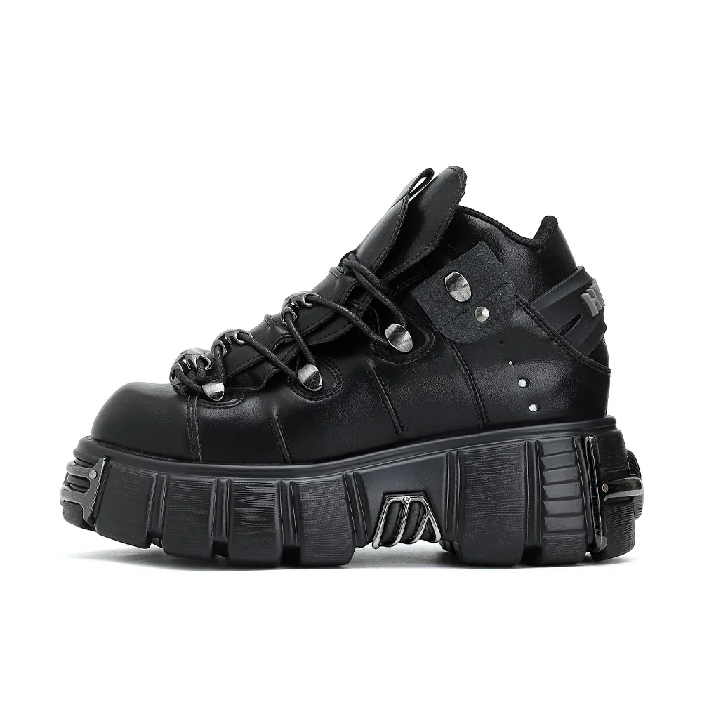 2026 NEW Punk Style Women Shoes Lace-up heel height 6CM Platform Shoes Woman Gothic Ankle Rock Boots Metal Decor Woman Sneakers