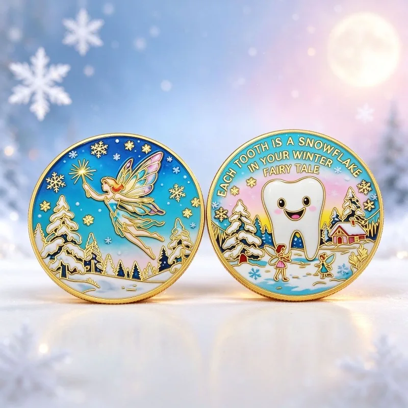 Tooth Pattern Commemorative Gold Coin Children's Teeth Replacement Gift Reward Double Sided Painted Metal Crafts Cartoon Gift