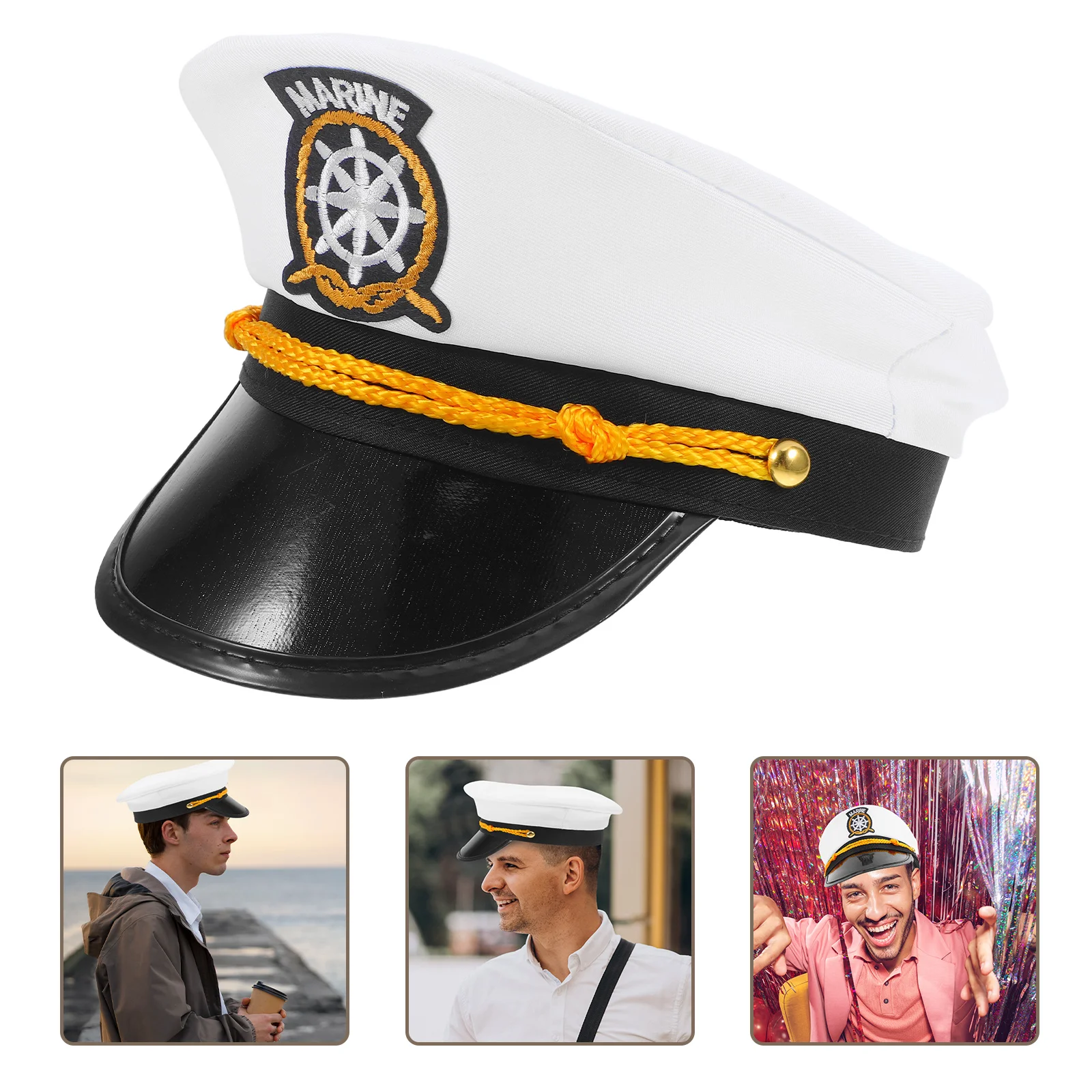 

Adjustable White Yacht Captain Hat Embroidery Anchor Nautical Party Halloween Cosplay Beach Wedding Role Playing Costume