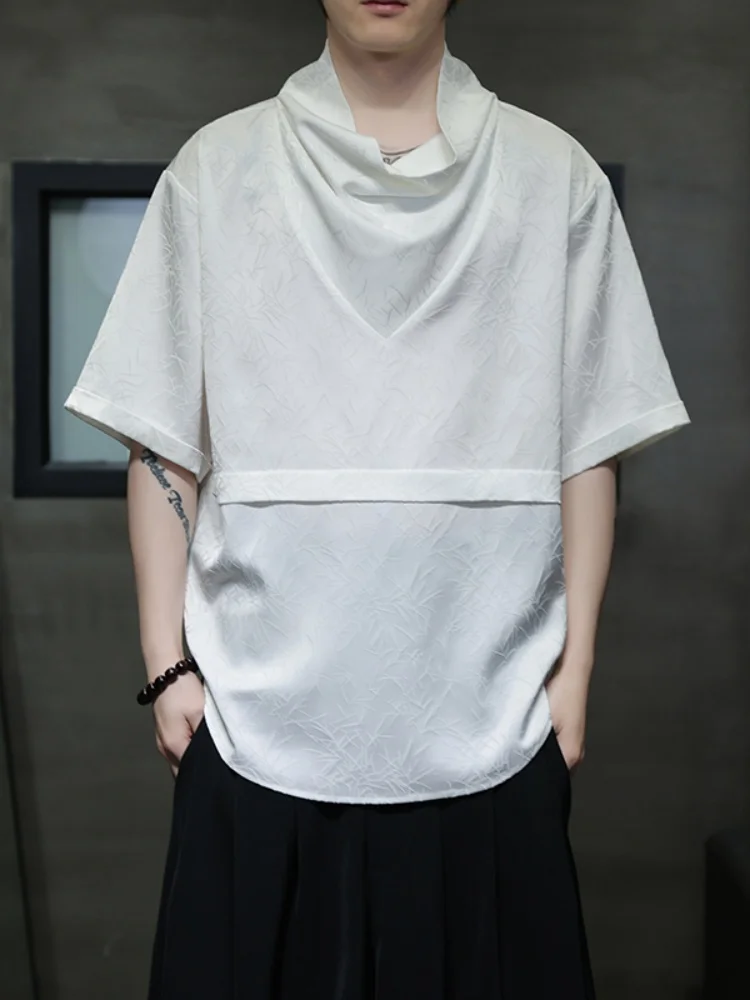 

Мужская футболка из ледяного шелка с коротким рукавом, тонкая, быстросохнущая, удлиненная, летняя, с охлаждающим эффектом, в традиционном китайском стиле Ханьфу