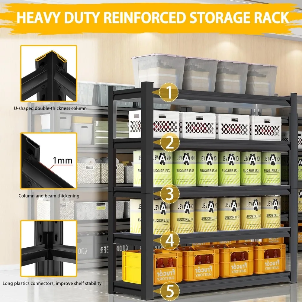 Unit Rak Berdiri 3020LBS 72" T x 48′′W x 20" D, Unit dan Penyimpanan Rak Garasi Tugas Berat, Rak Logam 5 Tingkat, Penyimpanan