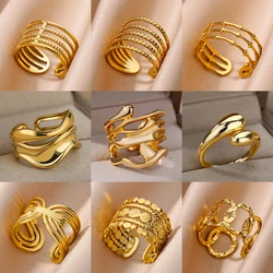 Gold Color Stainless Steel Multi Layer Rings for Women Hollow out Open Finger Ring Fashion Wedding Party Jewelry Gift 2024 New