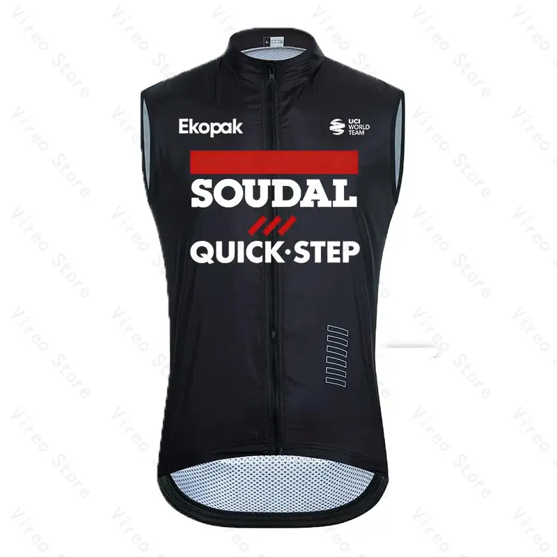 Soudal Quick-Step Men's Cycling Vest Summer Windproof Sports Run Vest Road Mountain Sleeveless Cycling Jersey Vests Gilet