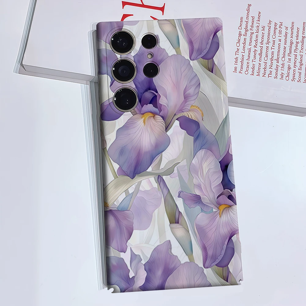 Purple Iris Dance Phone Case for Samsung Galaxy S26 S25 Ultra S24 S23 Ultra Plus Glossy Double-layer Back Cover