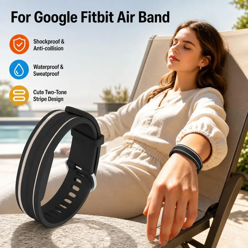 Silicone Strap For Google Fitbit Air Dual Color Soft Replacement Band Waterproof Sport Wristband Dustproof Breathable Fit