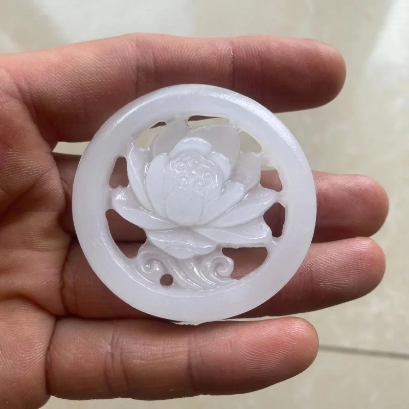 Ice Bottom Sweat Jade ICE CLEAR Lotus Continuous Fortune Hollow out White Jade Pendant Jade Pendant Factory Wholesale