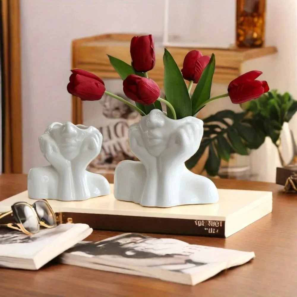 Suporte para Pincéis de Maquiagem, Decoração de Mesa com Arte de Rosto Humano, Vaso, Compatível com Pincéis de Maquiagem, Lápis de Sobrancelha, Batom, Organizador Doméstico