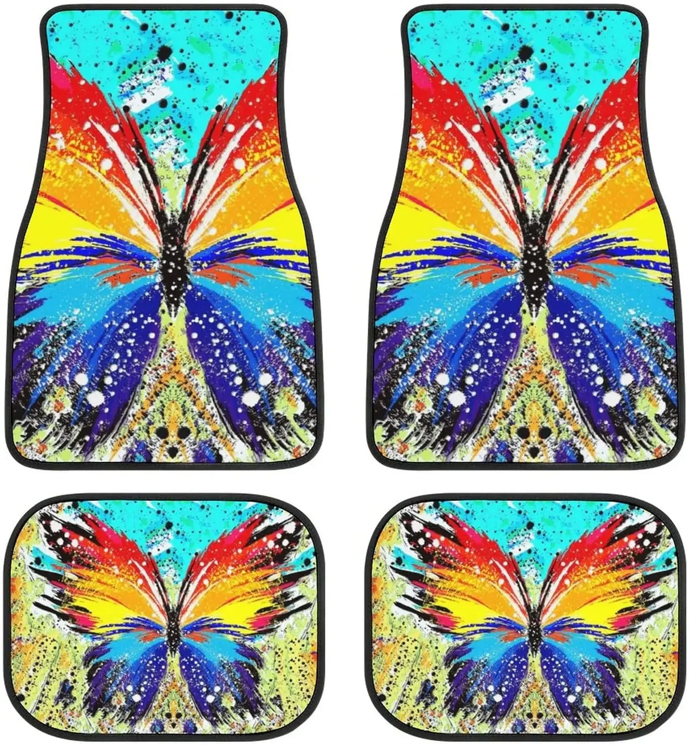 Car Floor Mat 4 Piece Sets Novelty Butterfly Universal All Weather Waterproof Driver Heel Pad Protector-Full Set Front & Rear Ca