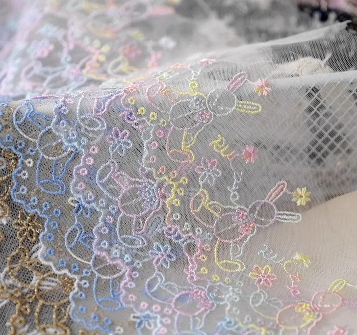 6Yard/Lot Farben Mesh Stoff Stickerei Kaninchen Spitze Trim 9cm breite DIY Halskette hand gefertigte Lolita Kleidung Kleid Näh zubehör – Detail 3
