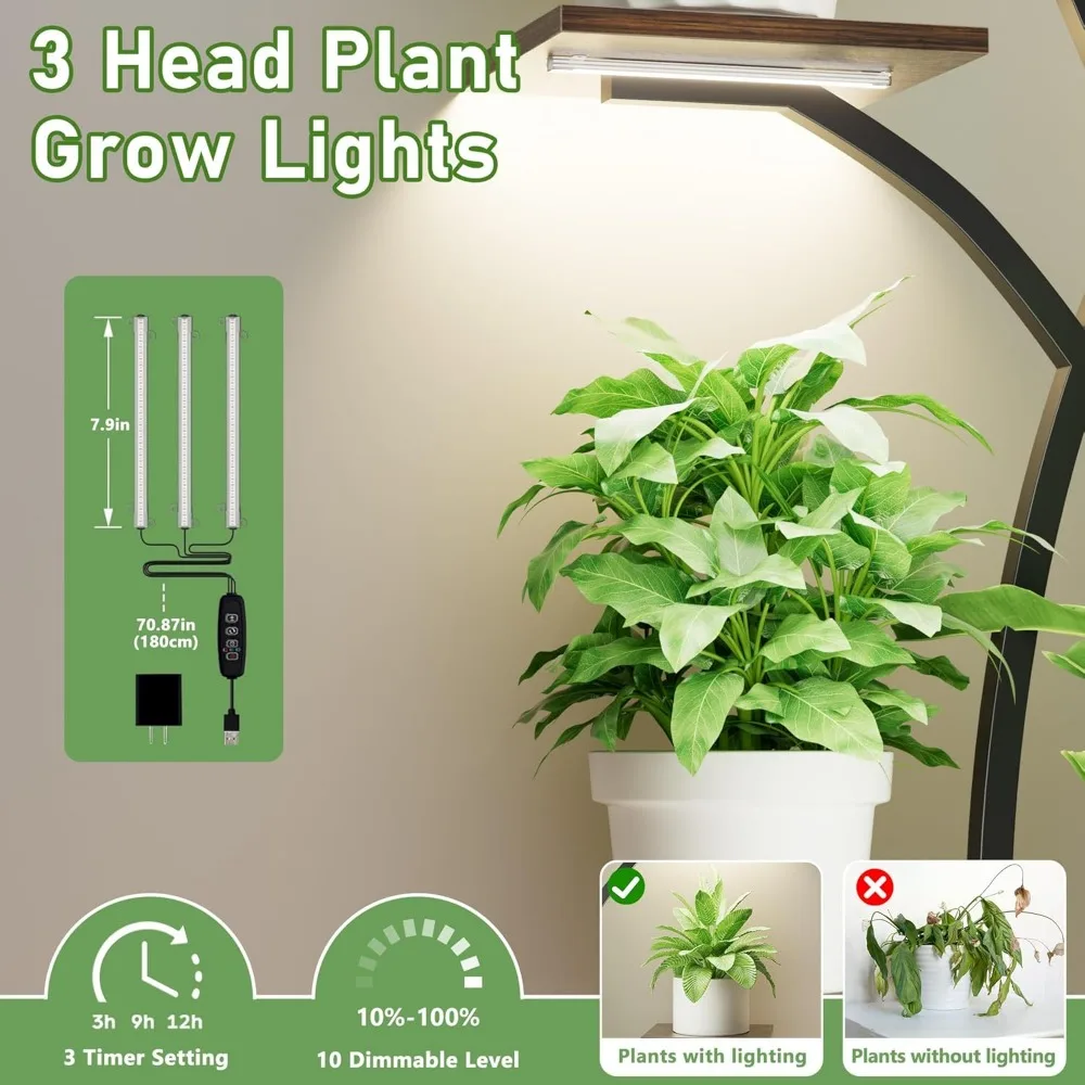 support pour plantes d'intérieur avec lumière de croissance, supports pour plantes d'intérieur de 55 pouces, étagère pour plantes d'intérieur à 7 niveaux, plante en forme de fleur