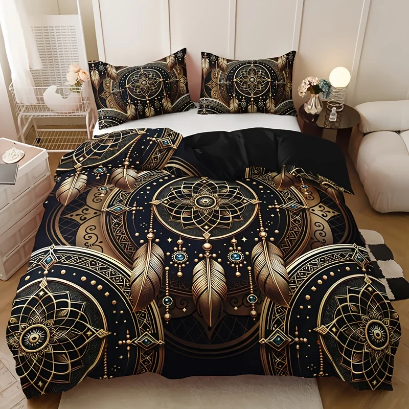 

Dreamcatcher Feather Tribal 3pcs Bedding Set Includes Soft Duvet Cover 2 Pillowcases Breathable Machine Washable for All Seasons