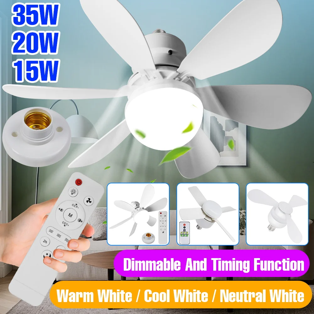 35W LED Fan Light Bulb 6Blades 110/220V With Remote Control 3Speed Wind Adjustable E27 Ceiling Lamp For Home Living Room Bedroom